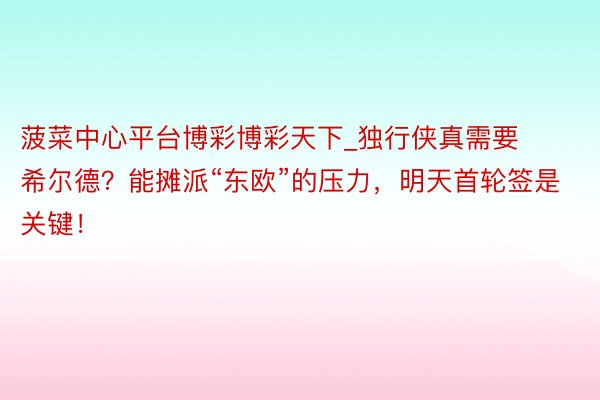 菠菜中心平台博彩博彩天下_独行侠真需要希尔德？能摊派“东欧”的压力，明天首轮签是关键！